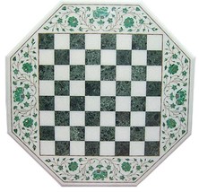 18&quot; Marble Coffee Chess Table Top Malachite Inlay Floral Elephant Art Home Decor - £550.20 GBP