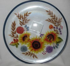 Yankee Jar Candle Tray Holder C/T FALL SUNFLOWERS clear glass oranges browns - $26.65