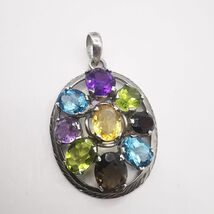 Vintage 925 Sterling Silver Pendant with Amethyst, Chrysolite, Garnet &amp; ... - $90.00