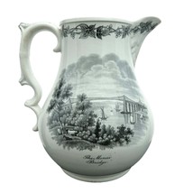 c1860 British Historical Staffordshire Transferware Jug with The Menai Bridge an - $202.95