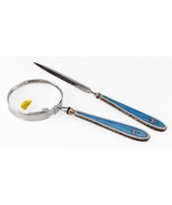 Argent Émail Guilloché Agrandissant Verre Et Ouvre-Lettre Ensemble Sheff... - $944.45