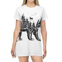 Black and White Forest Bear Silhouette All-Over-Print T-Shirt Dress | Soft Polye - £34.57 GBP+
