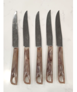 Tupperware Serrated Steak Knife Tan Marbled Handle Set of 5 - £7.34 GBP