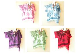 KG112 Floral Abstract Batik Women Kaftan Poncho Hippy Women Blouse Top u... - $24.90