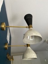 1950’ Style Mid Century Modern Brass Wall sconce Lamp Light Sconce Black&amp; White - £100.90 GBP