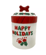 NEW Woof Happy Holidays Christmas Ceramic Pet Dog Treat Jar w/ bone lid ... - £9.37 GBP