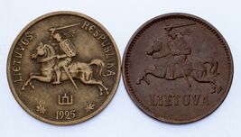 Lithuania 2-Coin Set // 1936 2 Centai (AU) &amp; 1925 5 Centai (XF+) - $83.34