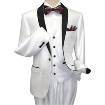 Men's Lorenzo Bruno Shawl Tuxedo Slim 3 Piece Shiny Formal Suit S6501V White image 3