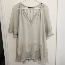 Bke Boutique Gray &amp; Silver Sheer Beaded Embroidered Top Size Large Fully Lined - £20.35 GBP