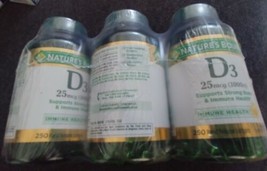 3 new bottles Nature&#39;s Bounty D3 25mcg 1000 IU, 250 Soft Gels  (B12) - £15.87 GBP