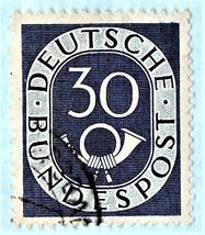 Used (1951) German Postage Stamp - Numeral &amp; Post Horn -Scott # 679 - £1.55 GBP