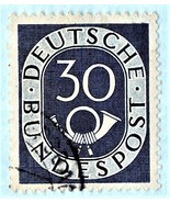 Used (1951) German Postage Stamp - Numeral &amp; Post Horn -Scott # 679 - $2.64 CAD