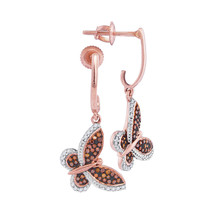 10k Rose Gold Round Red Color Enhanced Diamond Butterfly Bug Dangle Earr... - $439.00
