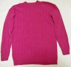 Women&#39;s Vintage Lambswool Angora Blend Sweater Bright Fuchsia Pink Crew Neck M - £31.34 GBP