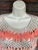 Venus XS Pullover Layer Sweater Open Knit Crochet Vest Short Sleeve Beige Orange - £7.59 GBP