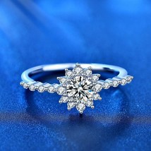 0.5ct Round Moissanite Halo Sunflower Wedding Bridal Ring 14k White Gold Finish - £61.88 GBP