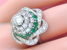 Vintage 3+ctw Diamond .90ctw Emerald High Cone Statement Cocktail Ring 1950 sz5+ - £5,627.95 GBP