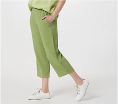 Joan Rivers Crinkle Texture Pull-On Cropped Pants (Sage, Petite Large) A397533 - £11.29 GBP