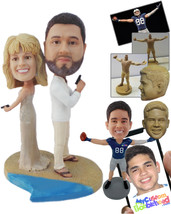 Personalized Bobblehead Wedding Destination James Bond Wedding Couple Holding Gu - £122.55 GBP