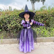Girl&#39;s Purple Witch Cosplay Halloween Costume - Hat, Dress and Belt - Si... - £13.14 GBP