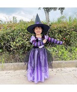 Girl&#39;s Purple Witch Cosplay Halloween Costume - Hat, Dress and Belt - Si... - $16.46