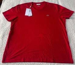 Lacoste Red Short Sleeve 100% Pima Cotton V-Neck Jersey T-Shirt Size XXL... - $37.98