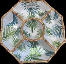 Tommy Bahama Green Bamboo Leaf Melamine Hexagon Sectional Platter Serving Tray - $34.64