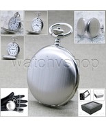 SILVER Antique Sand Brushed  Pocket Watch for Men with Chain and Gift Bo... - £15.29 GBP