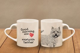 Norwich Terrier - mug with a dog - heart shape . &quot;Good morning and love.... - £11.72 GBP