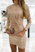 Apricot Casual Twist Knot Bodycon Sequin Dress - £26.86 GBP