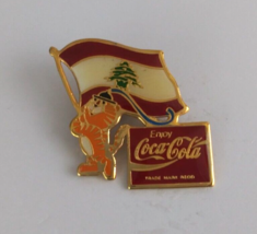 Tiger Olympic Mascot With Lebanon Flag Olympic Games &amp; Coca-Cola Lapel Hat Pin - £6.58 GBP