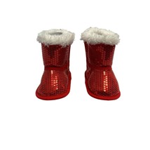 New Rising Stars Size 6 9 Months Red Sequin Fur Trim Hook and Loop Boots - $9.89