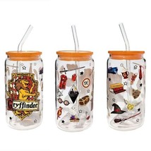 Harry Potter Gryffindor Glass Tumbler Cup 16 oz UV DTF Orange Design Glass Straw - £14.07 GBP