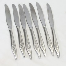 Reed Barton One Rose Dinner Knives Glossy Stainless 8 7/8&quot; Lot of 7 - $26.45