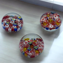 Lot of 3 Mini Millefiori Art Glass 2&quot; Round Paperweights Multicolor Small - £32.17 GBP