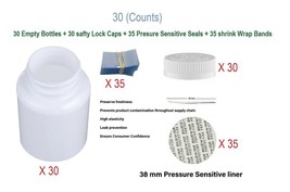 30 Counts Pharmacy Vials Mega-Pro WHITE 40 DR 150cc, Caps Seales Srinks Included - £43.65 GBP