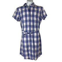 LL Bean Signature Womens Shirt Dress Size 4P Rayon Blue White Gingham Belted - £22.64 GBP