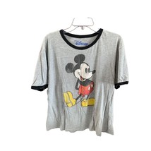 Disney Womens Size Large Gray Mickey Mouse Tee Tshirt Shirt top Black Trim - £9.33 GBP