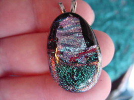 (#DL-612) Dichroic Fused Glass Pendant Jewelry Green Pink Red Wow - £22.14 GBP