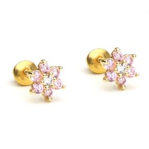 14k Gold Plated Silver October CZ Flower Children Screw Back Baby Earrings V-Day - $25.01