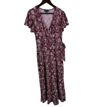 Fortune &amp; Ivy Dress XL Wrap Midi Dark Red Floral Print New - £28.12 GBP