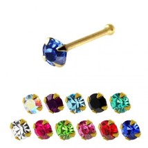 1.5-2.5mm Round Multi Colour Crystal 14K Yellow Gold Ball End 6mm Nose Pin 22G - £46.12 GBP+