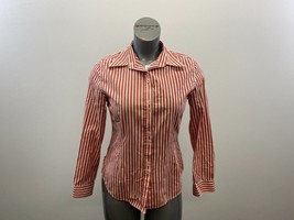 Tabi Women&#39;s Red Striped Button Up Blouse Size Small Cotton Blend Long Sleeve - £7.87 GBP