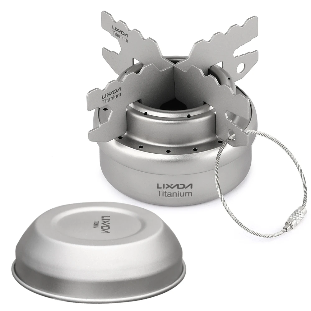 Lixada Mini Titanium Alcohol Stove with Lid Cross Stove Stand Rack Outdoor - £19.00 GBP+