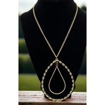 Double Teardrop Pendant Necklace Gold Tone Twisted Dangle 15&quot; - $26.39