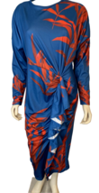 Koandaily Blue and Red Floral Print Long Sleeve Round Neck Midi Dress Size L NWT - £26.56 GBP