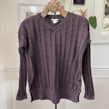 Carbon 2 Cobalt Cable Knit Vneck Sweater Mineral Wash Brown S - $24.48
