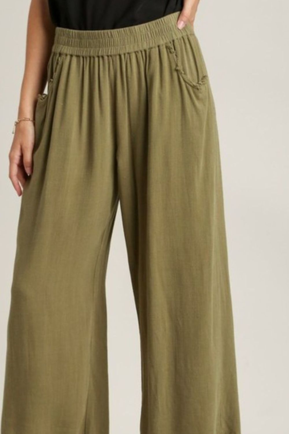 Umgee Full Size Linen Blend Elastic Waistband Wide Leg Pants Plus Size Item image 3