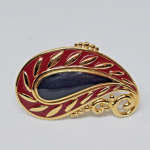 Monet Red Black Enamel Paisley Gold Tone Brooch Pin - $19.95