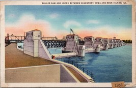 Roller Dam and Locks Between Davenport Iowa and Rock Island IL Postcard PC598 - £4.05 GBP